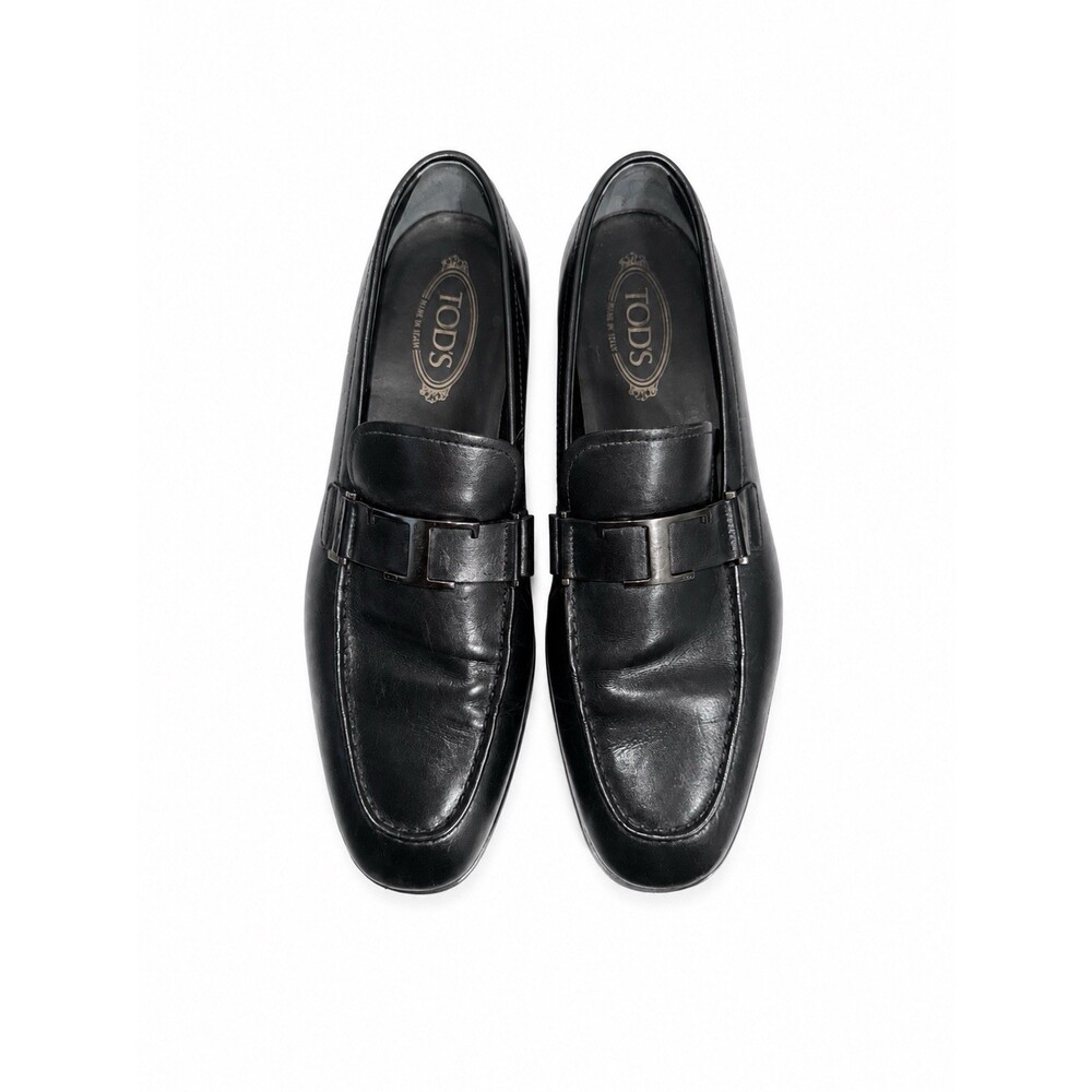 TOD’S Black Leather Loafers Metal Bit Driving Shoes Made in Italy